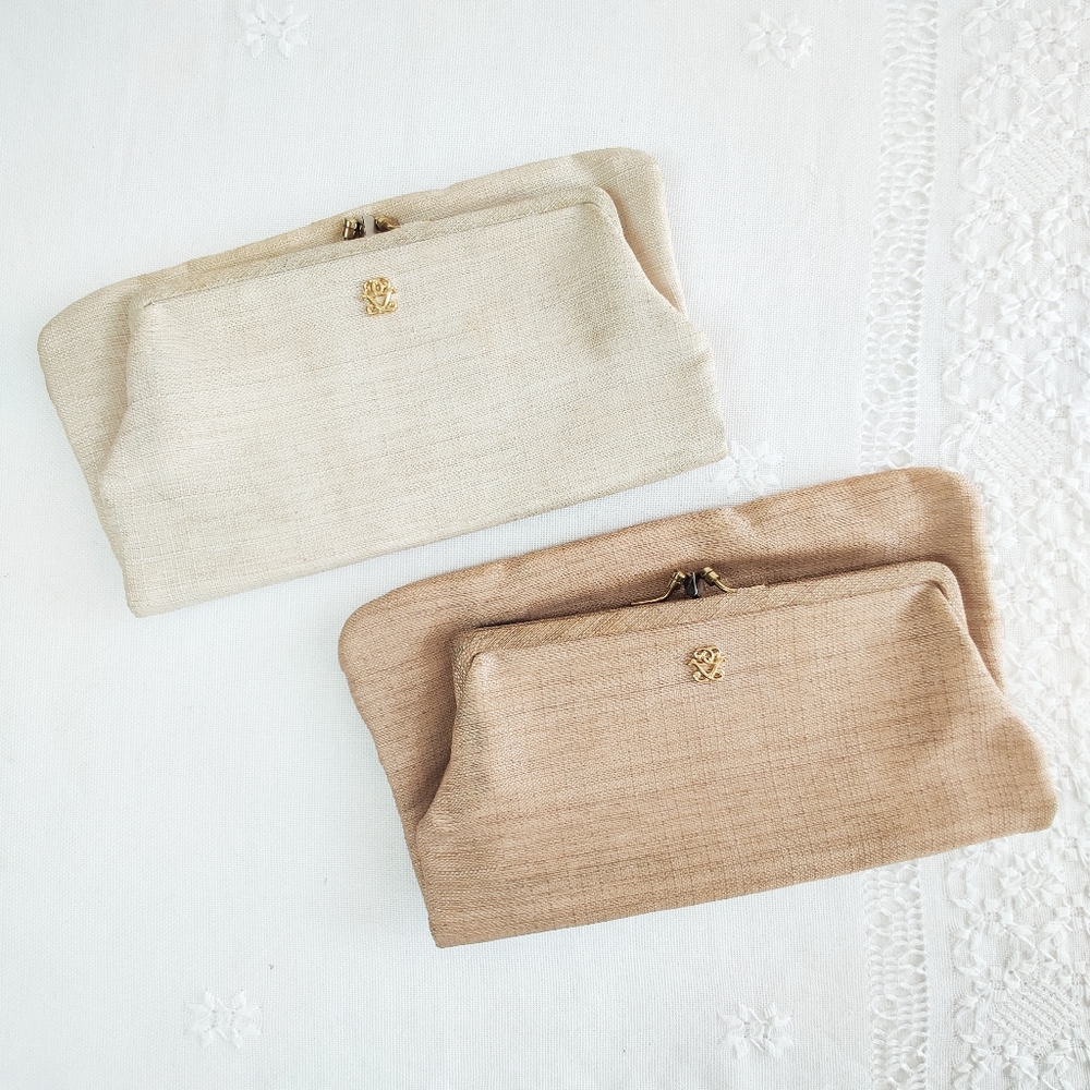 Koret Folding Handbag Clutch 1940-1950s Beige / Antique White Folded Clutch